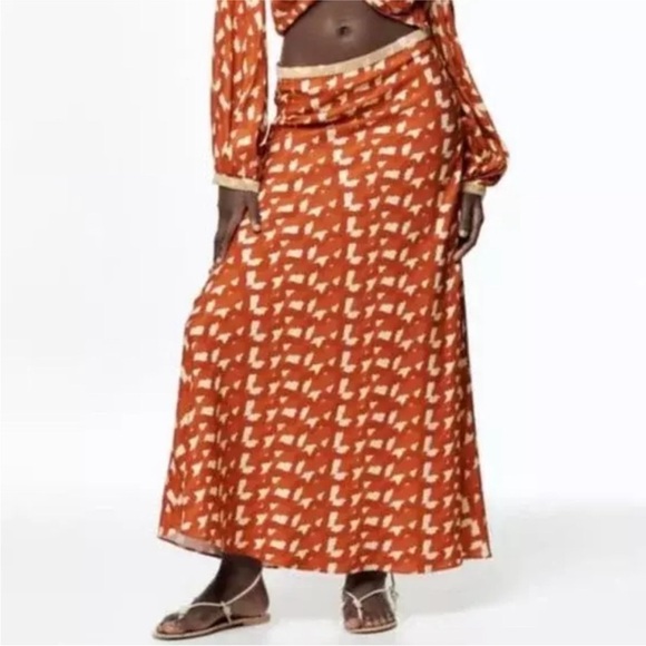 ZARA Orange Yellow Cream Beaded Maxi Skirt Size Small - Picture 5 of 16